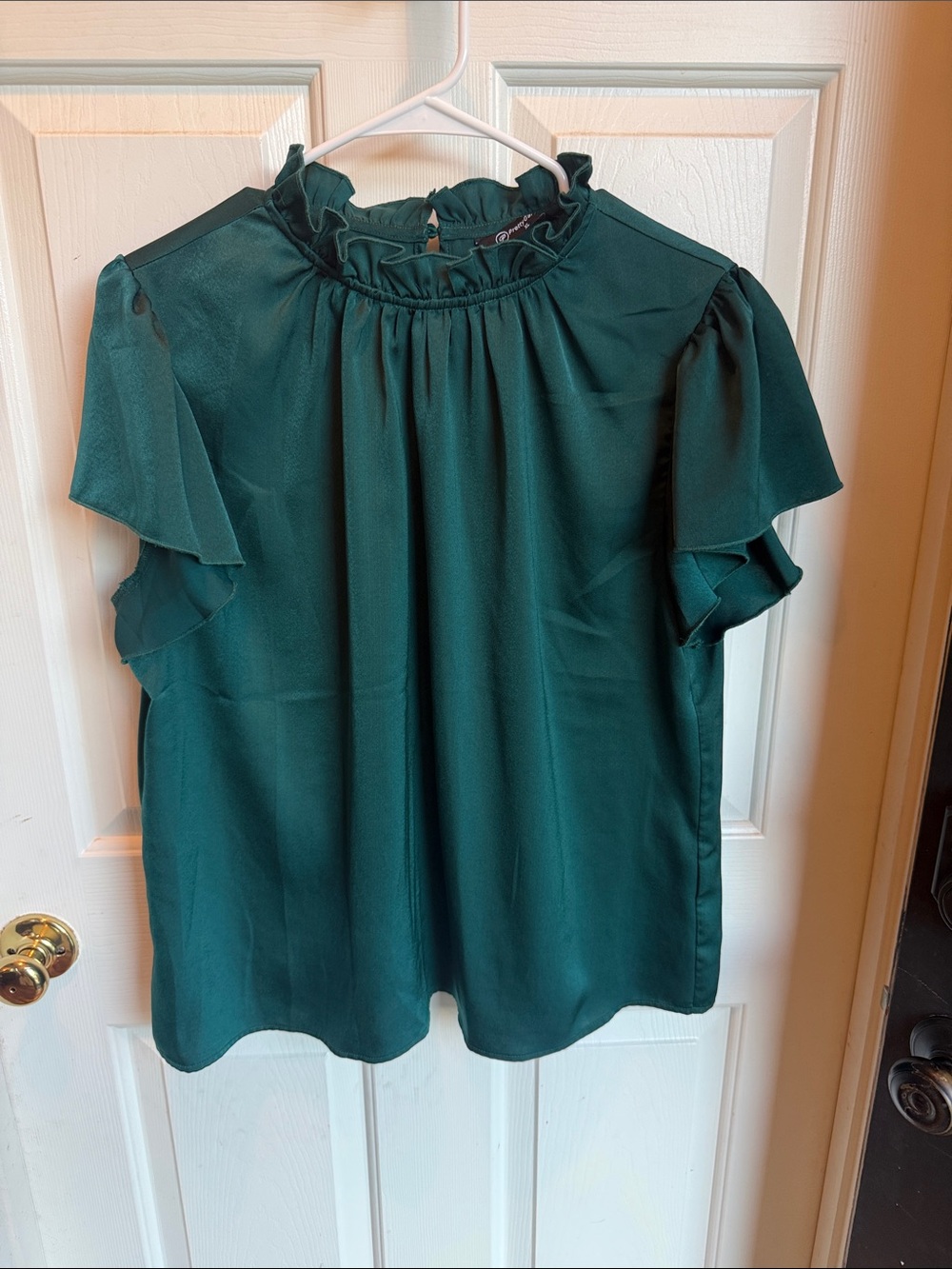 Women’s Ruffle Neck Short Sleeve Top - Dark Green
